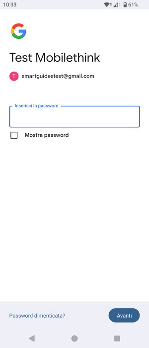 Inserisci la tua password di Gmail e seleziona Avanti