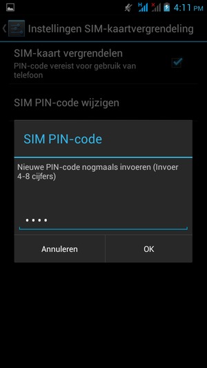 Bevestig uw nieuwe SIM PIN-code en selecteer OK