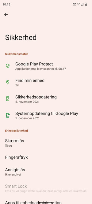 Vælg Skærmlås