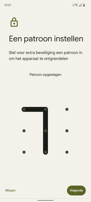 Teken een ontgrendelingspatroon en selecteer Volgende