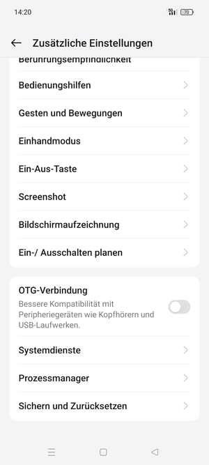 Scrollen Sie und wählen Sie Sichern und Zurücksetzen