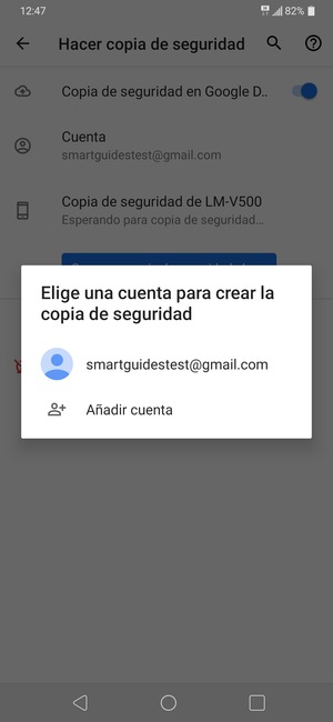 Seleccione su cuenta de copia de seguridad
