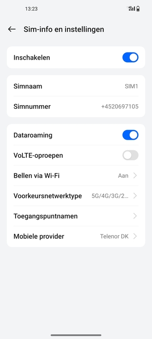 Schakel Dataroaming in of uit