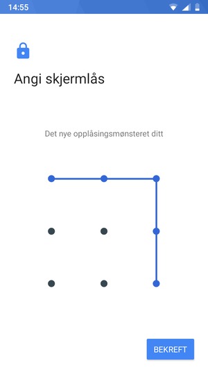 Tegn opplåsingsmønsteret igjen og velg BEKREFT