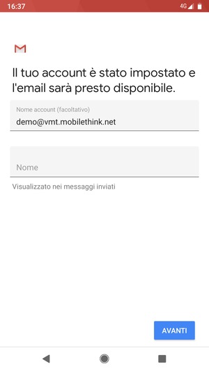 Scegli un nome per il tuo account e inserisci il tuo nome. Seleziona AVANTI