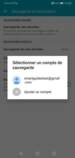 Sélectionnez votre compte de sauvegarde