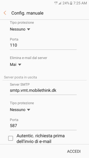 Deseleziona la casella di controllo Autentic. richiesta prima dell'invio di e-mail e seleziona ACCEDI