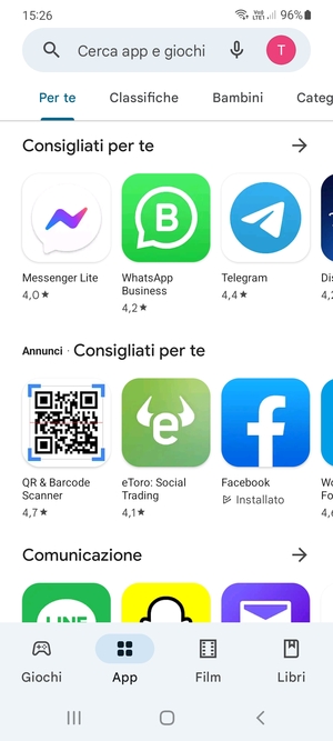 Seleziona la barra di ricerca