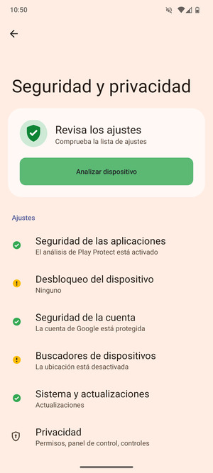 Seleccione Desbloqueo del dispositivo