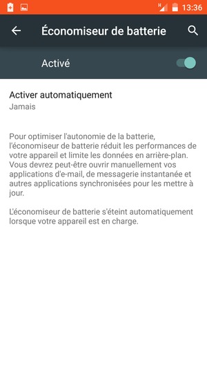 Activer le Économiseur de batterie