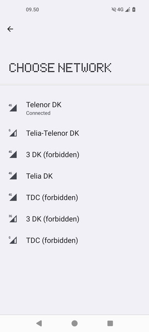 Select a network operator from the list