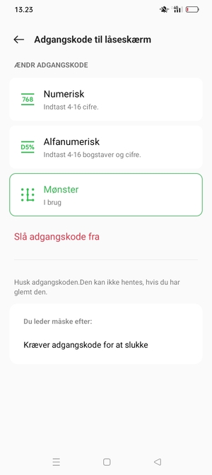 Din telefon er nu sikret med en skærmlås
