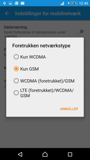 Vælg Kun GSM for at aktivere 2G