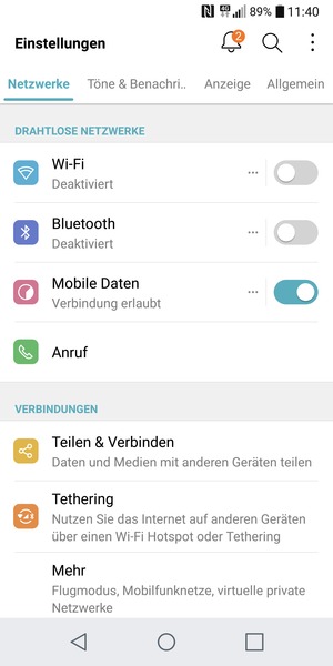 Wählen Sie Allgemein