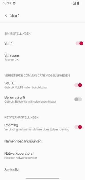 Schakel Roaming in of uit