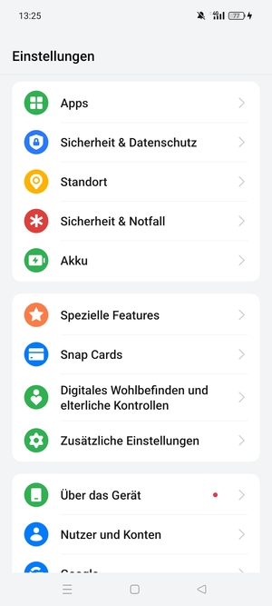 Scrollen Sie und wählen Sie  Sicherheit & Datenschutz