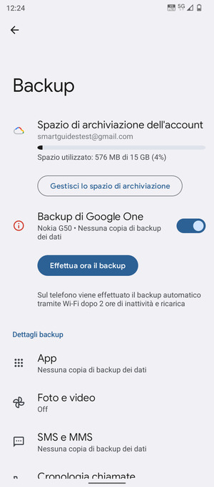 Seleziona Spazio di archivazione dell'account