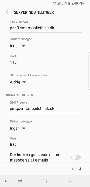 Slå Der kræves godkendelse før afsendelse af e-mails fra og vælg LOG PÅ