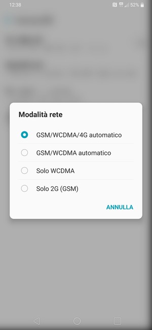 Seleziona Solo 2G (GSM) per abilitare 2G