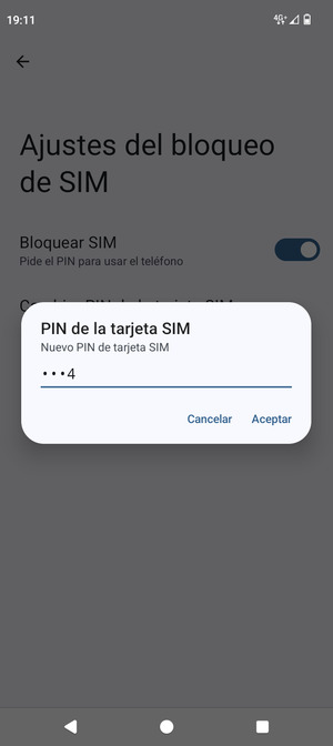 Introduzca su Nuevo PIN de tarjeta SIM y seleccione Aceptar
