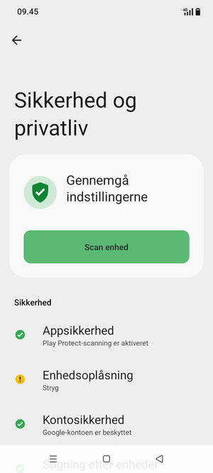 For at aktivere din skærmlås, gå til menuen Sikkerhed og privatliv og vælg Enhedsoplåsning