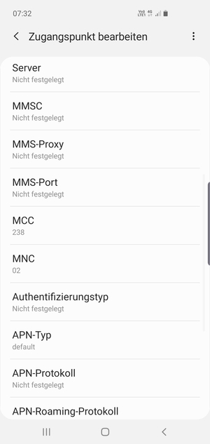Scrollen Sie nach unten und geben Sie Internetinformationen ein