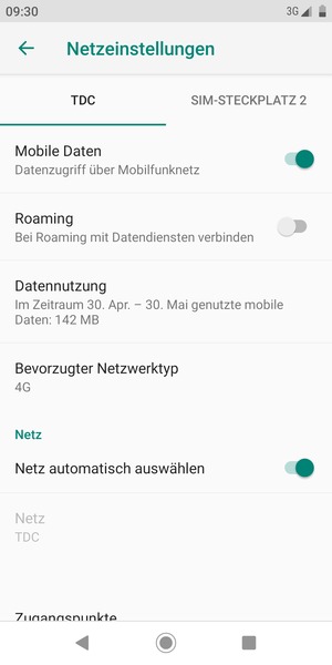 Schalten Sie Netz automatisch auswählen aus