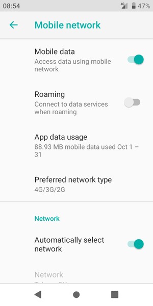 Select Preferred network type