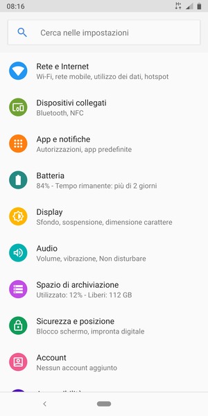 Seleziona Sicurezza e posizione