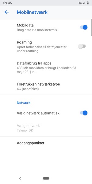 Slå Vælg netværk automatisk fra