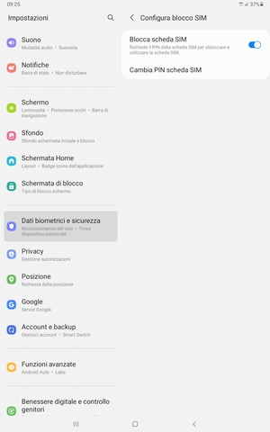 Seleziona Cambia PIN scheda SIM