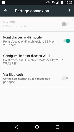 Votre téléphone est maintenant configuré pour être utilisé comme modem