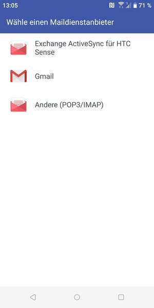 Wählen Sie Exchange ActiveSync für HTC Sense