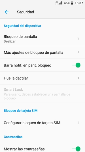 Seleccione Configurar bloqueo de tarjeta SIM