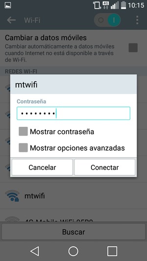 Introduzca la contraseña de Wi-Fi y seleccione Conectar