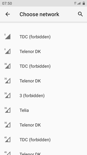 Select a network operator from the list