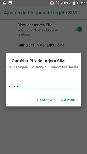 Introduzca su PIN de tarjeta SIM antiguo y seleccione ACEPTAR