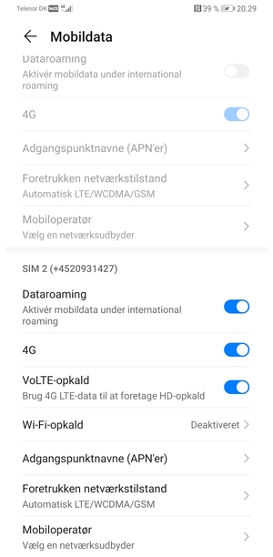 Slå Dataroaming til eller fra