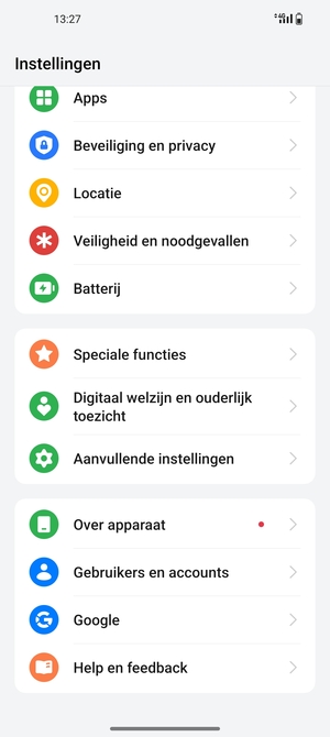 Scroll naar en selecteer Over apparaat