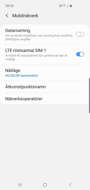 För att byta nätverk om nätverksproblem uppstår, välj Nätverksoperatörer