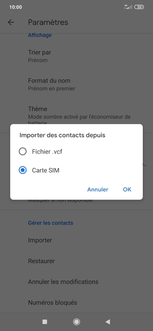 Sélectionnez Carte SIM puis OK