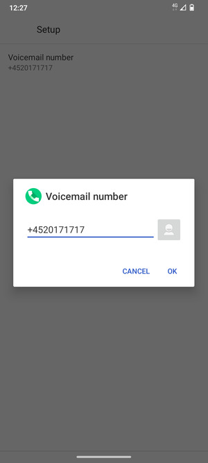 Enter the Voicemail number and select OK