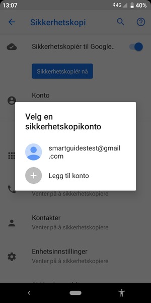 Velg sikkerhetskopi-kontoen din