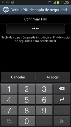 Confirme su PIN de seguridad y seleccione Aceptar