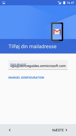 Indtast din e-mailadresse og vælg MANUEL KONFIGURATION