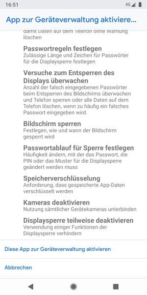 Scrollen Sie und wählen Sie Diese App zur Geräteverwaltung aktivieren