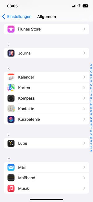 Scrollen Sie und wählen Sie Kontakte