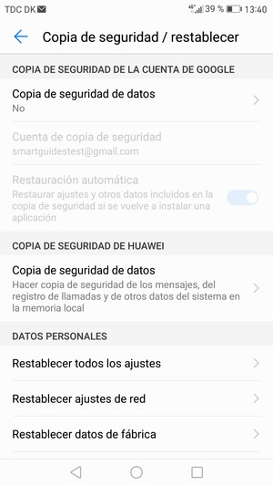 Seleccione Copia de seguridad de datos