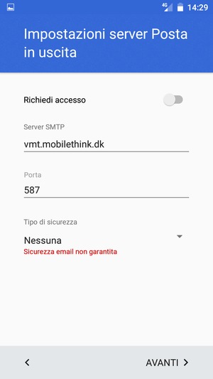 Seleziona AVANTI