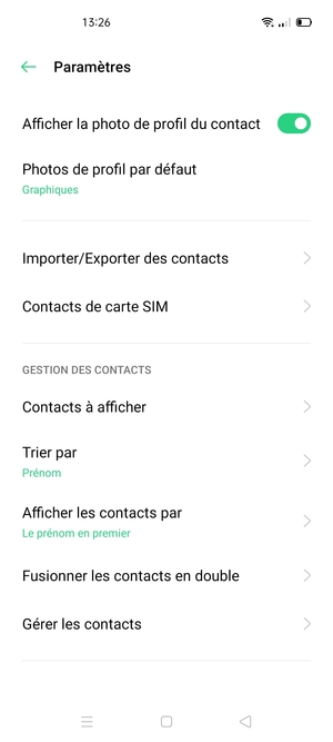 Sélectionnez Contacts de carte SIM